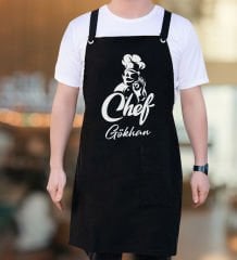 BK Gift Kişiye Özel İsimli Chef Tasarımlı Profesyonel Siyah Mutfak Önlüğü, Aşçı Önlüğü, Şef Önlüğü, Arkadaşa Hediye-8