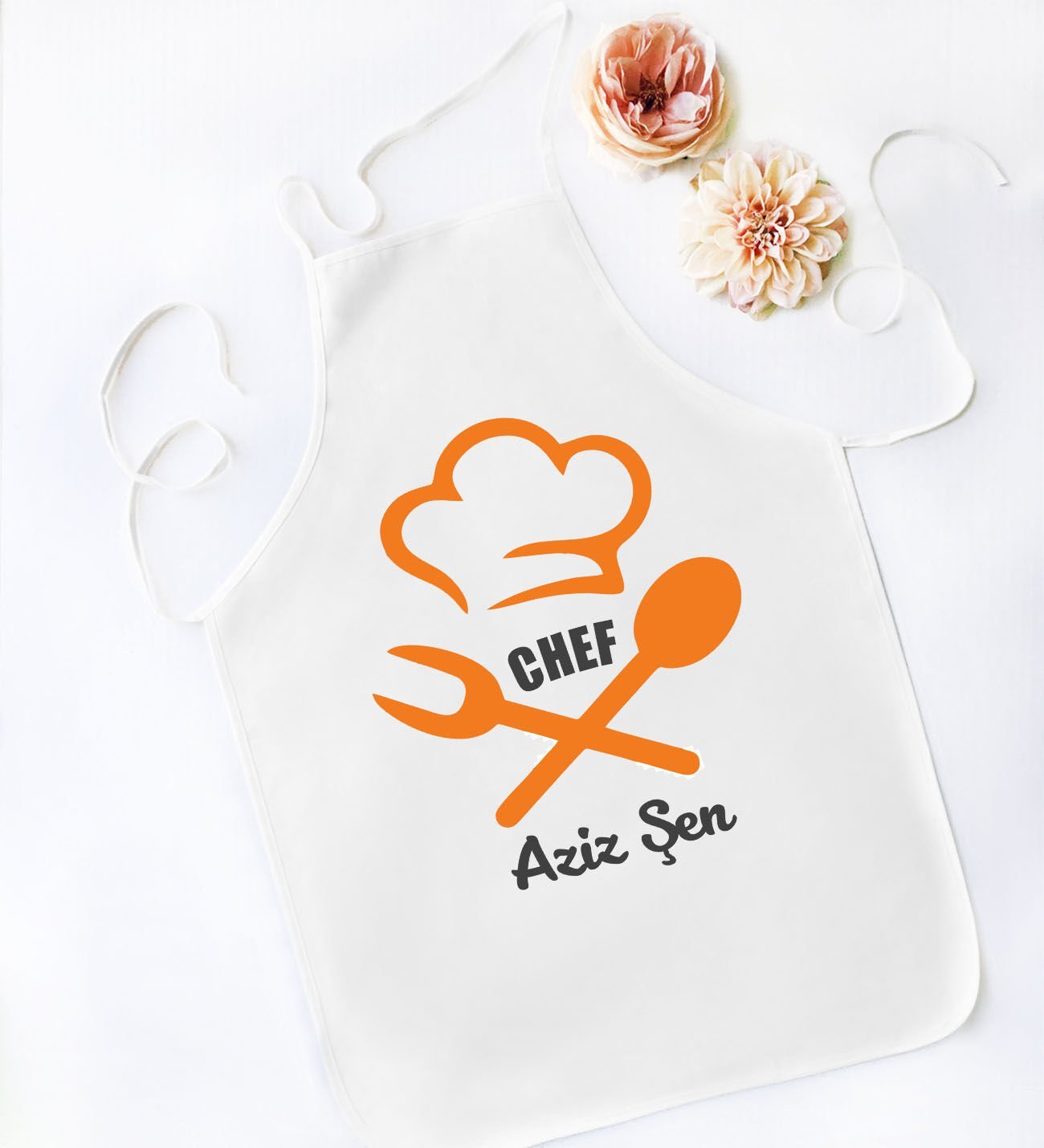 BK Gift Kişiye Özel Chef Tasarımlı Beyaz Mutfak Önlüğü, Aşçı Önlüğü, Şef Önlüğü, Ev Hediyesi, Arkadaşa Hediye-5