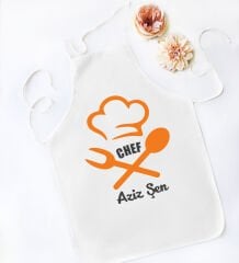 BK Gift Kişiye Özel Chef Tasarımlı Beyaz Mutfak Önlüğü, Aşçı Önlüğü, Şef Önlüğü, Ev Hediyesi, Arkadaşa Hediye-5