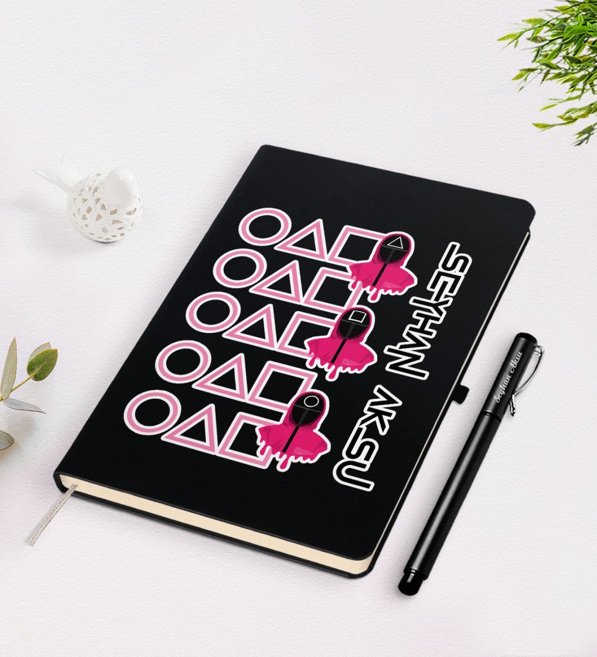 Kişiye Özel Squid Game Tasarımlı Siyah Defter ve Kalem Seti-8
