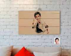 Kişiye Özel Erkek Karikatürlü Otantik Ahşap Palet Tablo-34