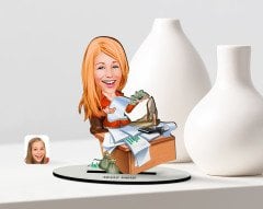Kişiye Özel Bayan Patron Karikatür Ahşap Biblo - 3