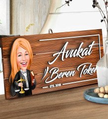 BK Gift Kişiye Özel Avukat Karikatürlü Dekoratif Ahşap Tabela-2