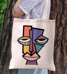 BK Gift Modern Art Tasarımlı Kanvas Bez Çanta, Baskılı Omuz Çantası, Alışveriş Çantası, Plaj Çantası, Arkadaşa Hediye-15