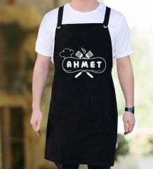 BK Gift Kişiye Özel İsimli Chef Tasarımlı Profesyonel Siyah Mutfak Önlüğü, Aşçı Önlüğü, Şef Önlüğü, Arkadaşa Hediye-10
