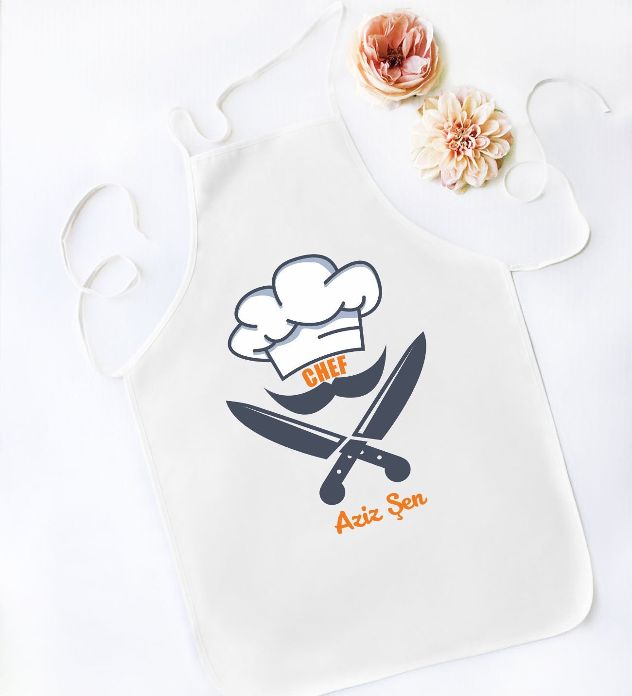BK Gift Kişiye Özel Chef Tasarımlı Beyaz Mutfak Önlüğü, Aşçı Önlüğü, Şef Önlüğü, Ev Hediyesi, Arkadaşa Hediye-7