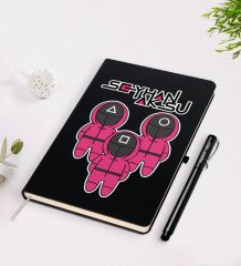 Kişiye Özel Squid Game Tasarımlı Siyah Defter ve Kalem Seti-10
