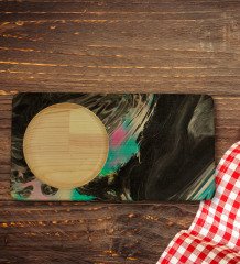 Kişiye Özel Mermer Tasarımlı Doğal Ahşap Tabaklı Seramik Fincan Sunum Seti  Model 19