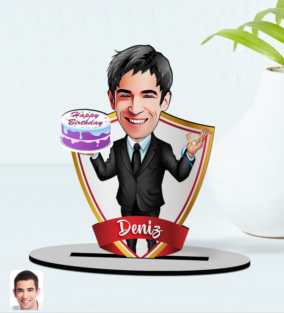 Kişiye Özel İsimli Erkek Doğum Günü Karikatürlü Ahşap Biblo Model-2