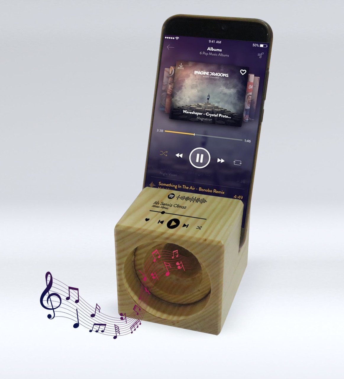 Kişiye Özel Spotify Barkodlu Ahşap Telefon Standı ve Ses Yükseltici Amplifikatör-1