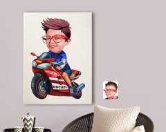 Kişiye Özel Motorcu Çocuk Karikatürlü Kanvas Tablo 70x100cm-1