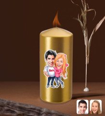 Kişiye Özel Sevgililer Karikatürlü Gold Blok Mum-5