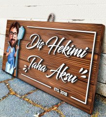 BK Gift Kişiye Özel Diş Hekimi Karikatürlü Dekoratif Ahşap Tabela