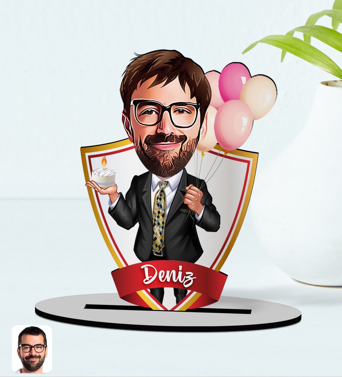 Kişiye Özel İsimli Erkek Doğum Günü Karikatürlü Ahşap Biblo Model-3