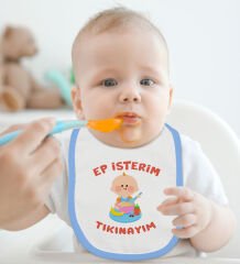 BK Kids Ep İsterim Tasarımlı Mavi Bebek Body Zıbın ve Mama Önlüğü Hediye Seti-5