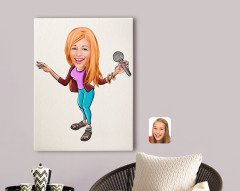 Kişiye Özel Şarkı Söyleyen Kız Karikatürlü Kanvas Tablo 70x100cm-1