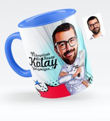 Kişiye Özel Bay Kasap Karikatürlü Mavi Kupa Bardak - 1