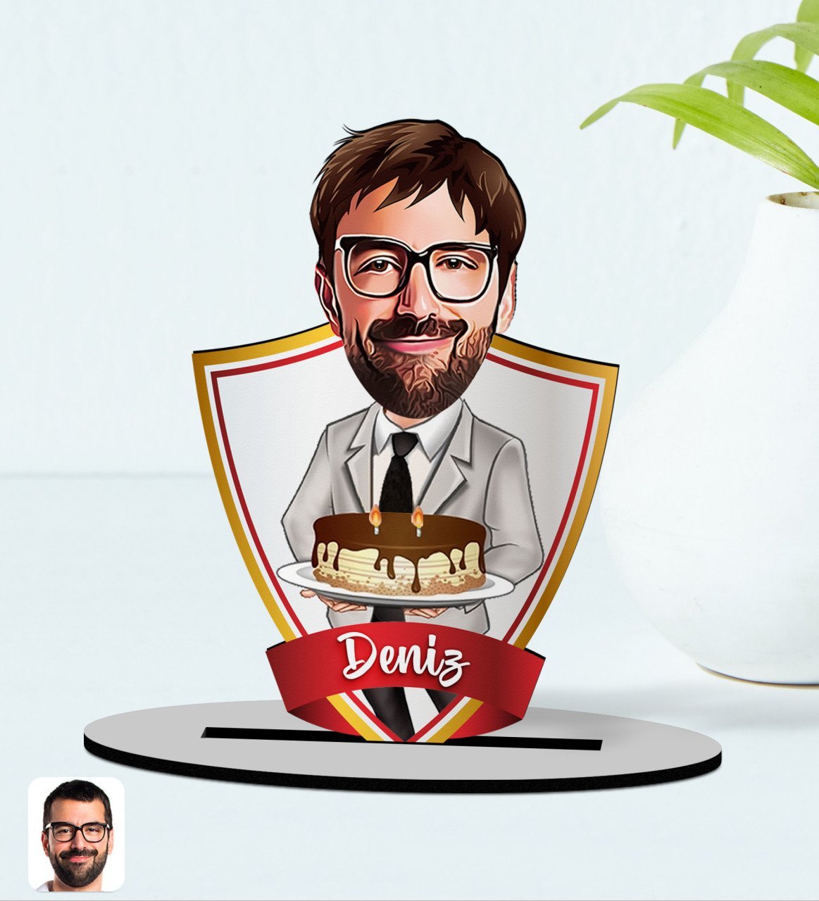 Kişiye Özel İsimli Erkek Doğum Günü Karikatürlü Ahşap Biblo Model-4