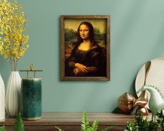BK Home Mona Lisa Tasarımlı Doğal Masif Ahşap Çerçeveli Tablo 45x65cm-1