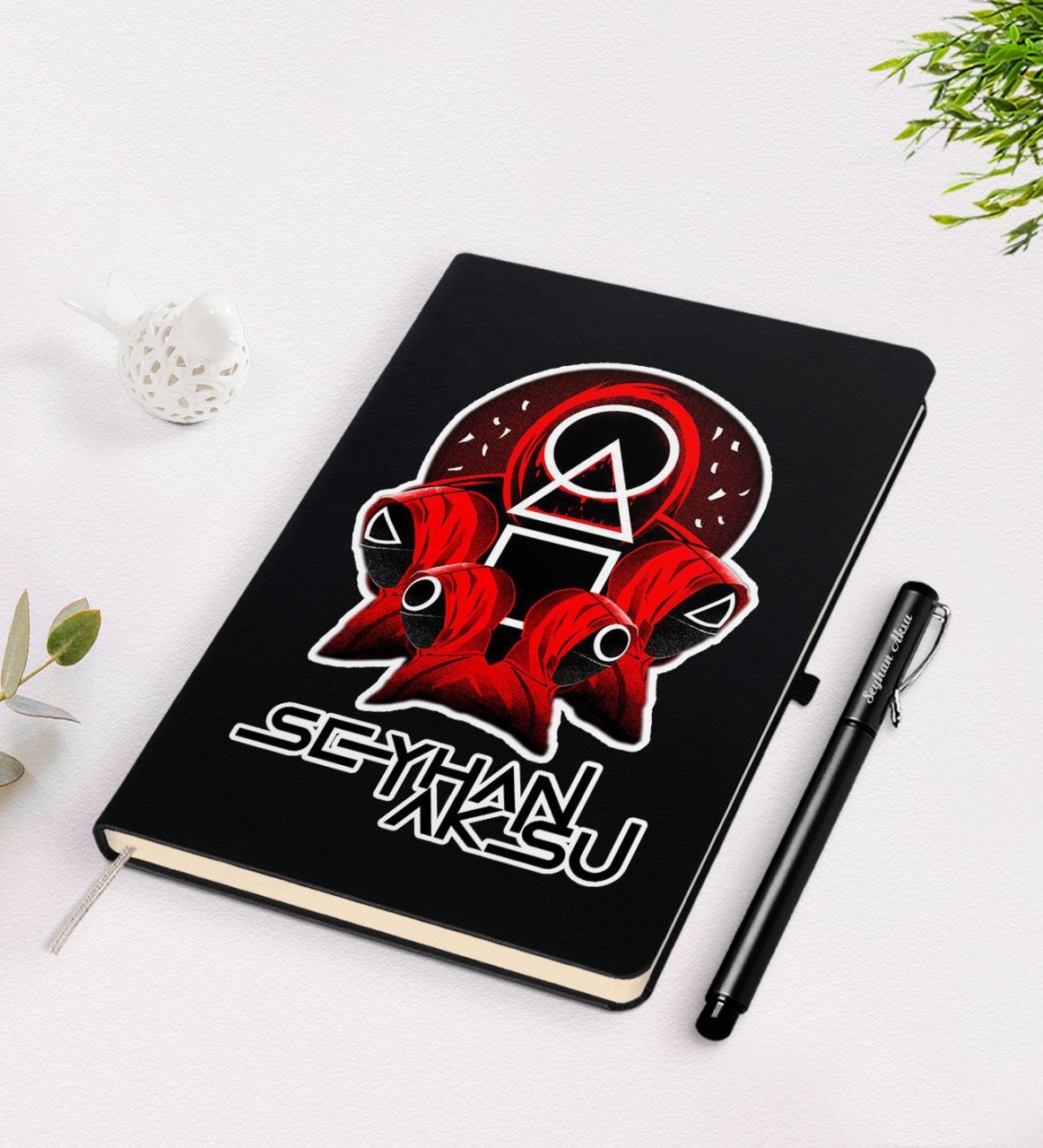 Kişiye Özel Squid Game Tasarımlı Siyah Defter ve Kalem Seti-13