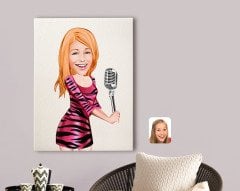 Kişiye Özel Şarkı Söyleyen Kız Karikatürlü Kanvas Tablo 70x100cm-2