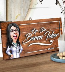 BK Gift Kişiye Özel Doktor Karikatürlü Dekoratif Ahşap Tabela