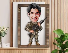 BK Gift Kişiye Özel Asker Karikatürlü 3D Ahşap Tablo, Sevgiliye Hediye, Arkadaşa Hediye, Yıl Dönümü Hediyesi, Doğum Günü Hediyesi-3