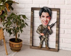 BK Gift Kişiye Özel Asker Karikatürlü 3D Ahşap Tablo, Sevgiliye Hediye, Arkadaşa Hediye, Yıl Dönümü Hediyesi, Doğum Günü Hediyesi-3