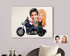 Kişiye Özel Motorcu Sevgililer Karikatürlü Kanvas Tablo 70x100cm-1
