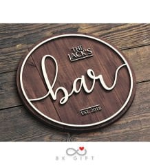BK Gift Kişiye Özel Dekoratif Yuvarlak Ahşap Cafe&Bar Tabelası 43cm - Model 2