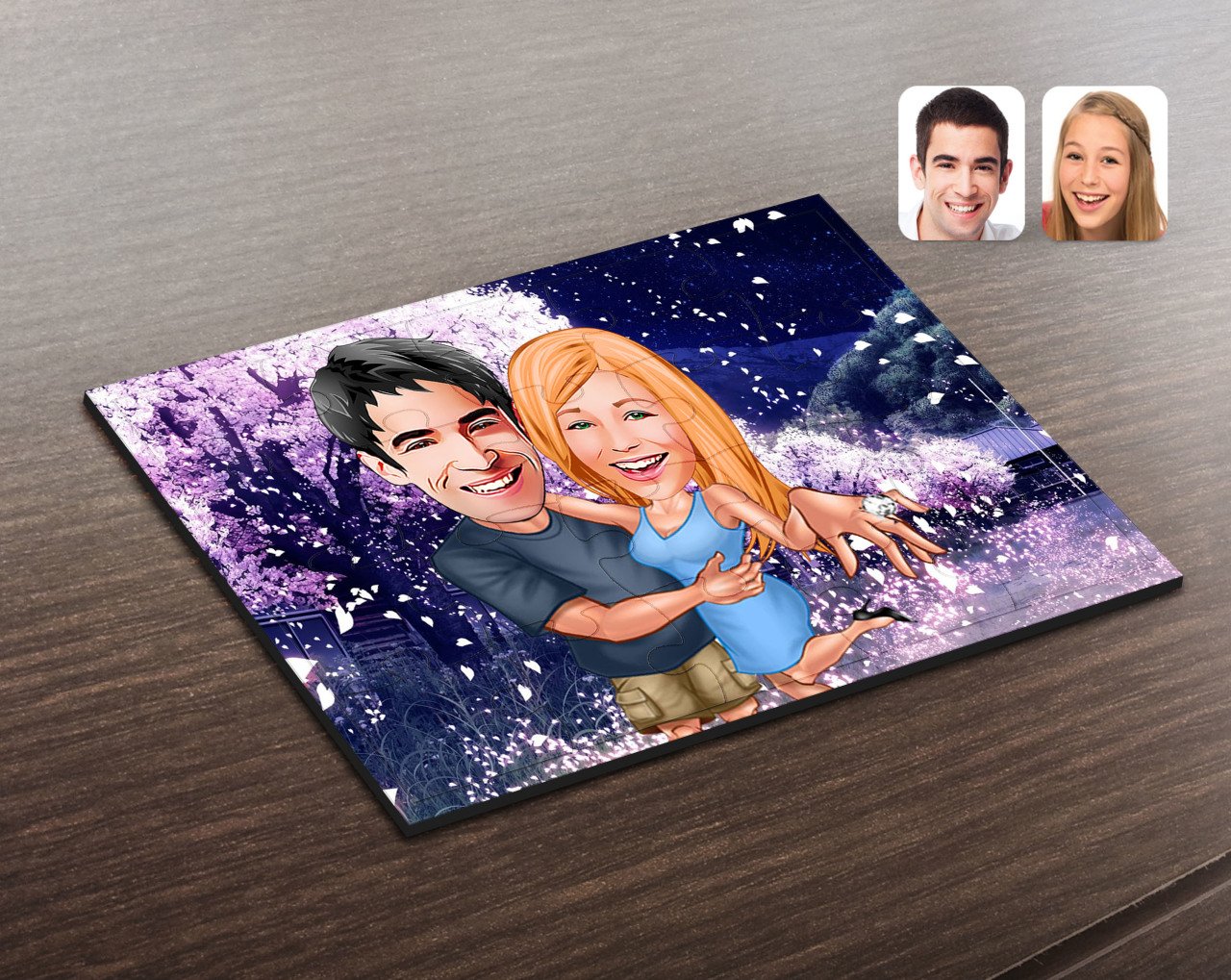Kişiye Özel Sevgililer Karikatürlü Ahşap Puzzle-14