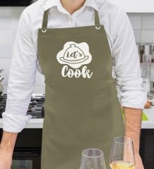BK Gift Profesyonel Lets Cook Tasarımlı Haki Yeşil Mutfak Önlüğü, Aşçı Önlüğü, Şef Önlüğü, Ev Hediyesi, Arkadaşa Hediye-1