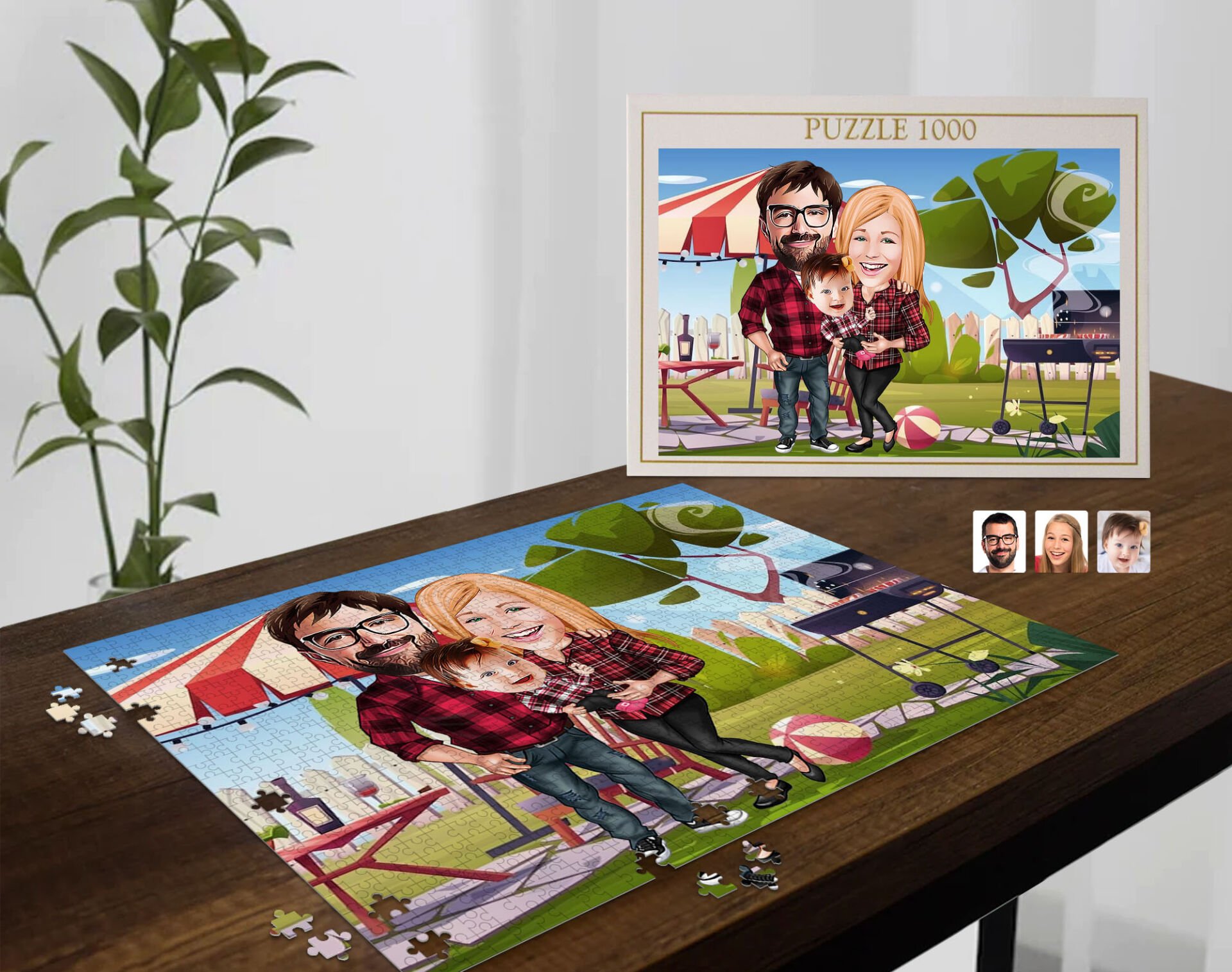 BK Gift Kişiye Özel Aile Tasarımlı 1000 Parça Profesyonel Puzzle, 3'lü  Portre, Aileye Hediye Puzzle-2