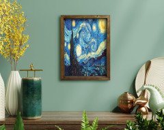 BK Home Starry Night Van Gogh Tasarımlı Doğal Masif Ahşap Çerçeveli Tablo 45x65cm-1