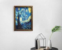 BK Home Starry Night Van Gogh Tasarımlı Doğal Masif Ahşap Çerçeveli Tablo 45x65cm-1