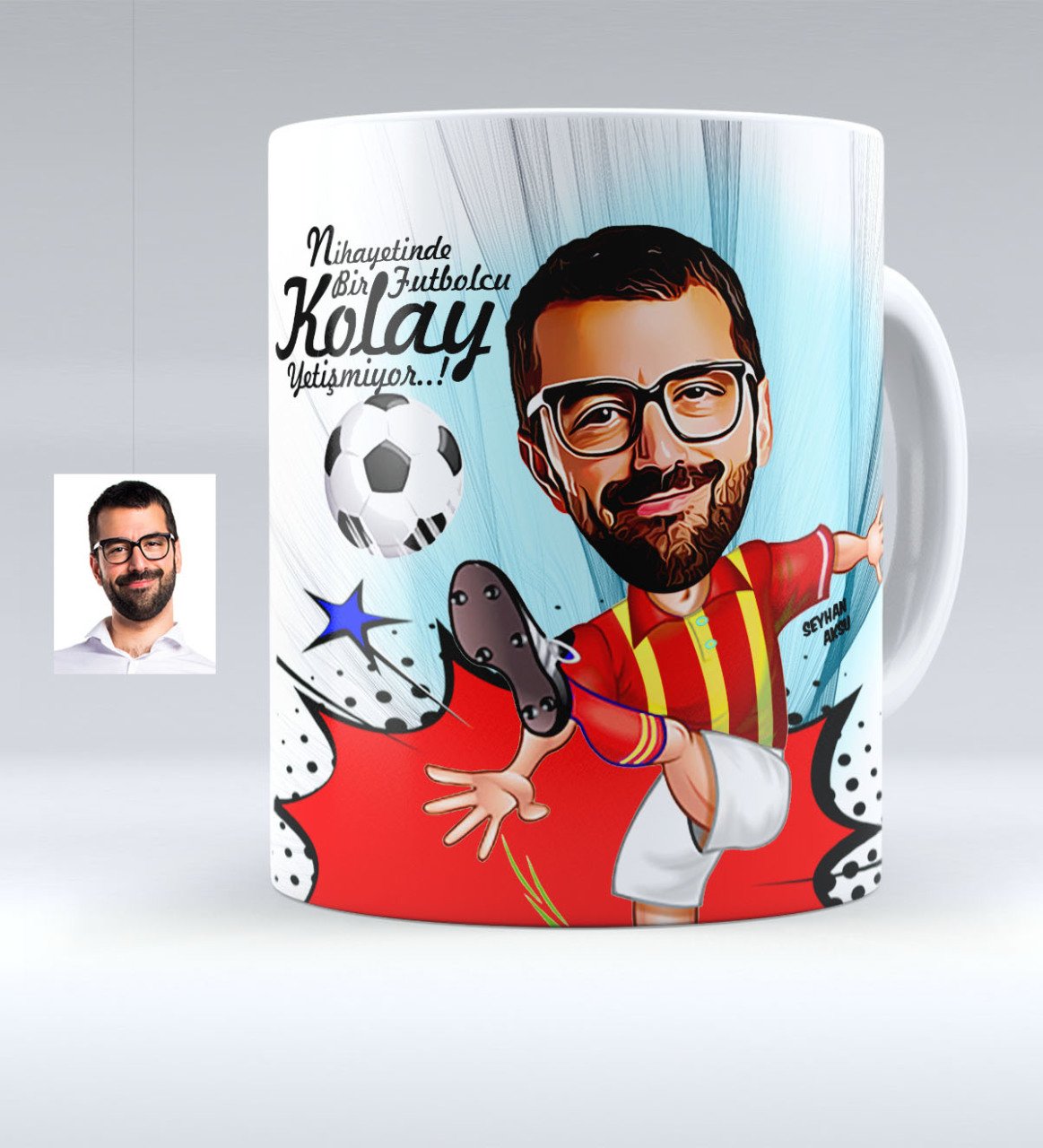 Kişiye Özel Bay Futbolcu Sarı Kırmızı Karikatürlü Beyaz Kupa Bardak - 1