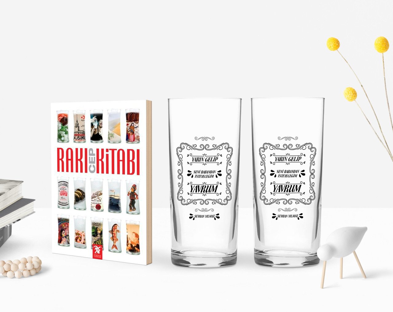 Kişiye Özel Renkli Baskılı Yeşilçam Replikleri Seni Babandan İsteyeceğim Tasarımlı İkili Rakı Bardağı ve Rakı Cep Kitabı Hediye Seti-1