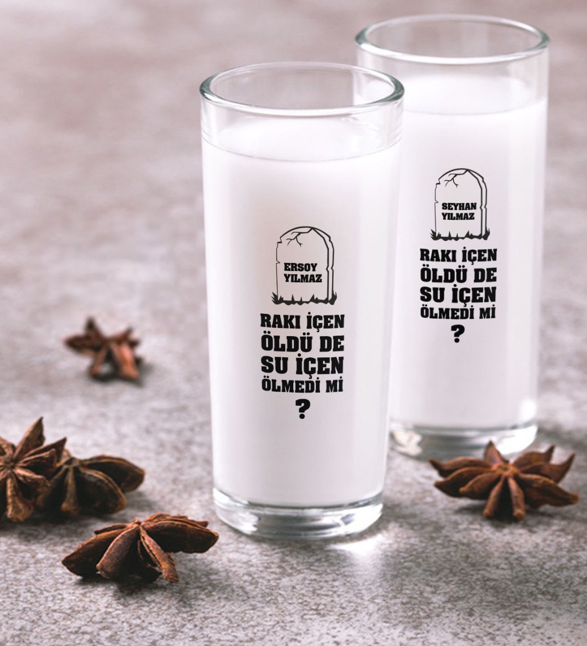 Kişiye Özel Renkli Baskılı Rakı İçen Öldü De Su İçen Ölmedi Mi İkili Rakı Bardağı Seti-1