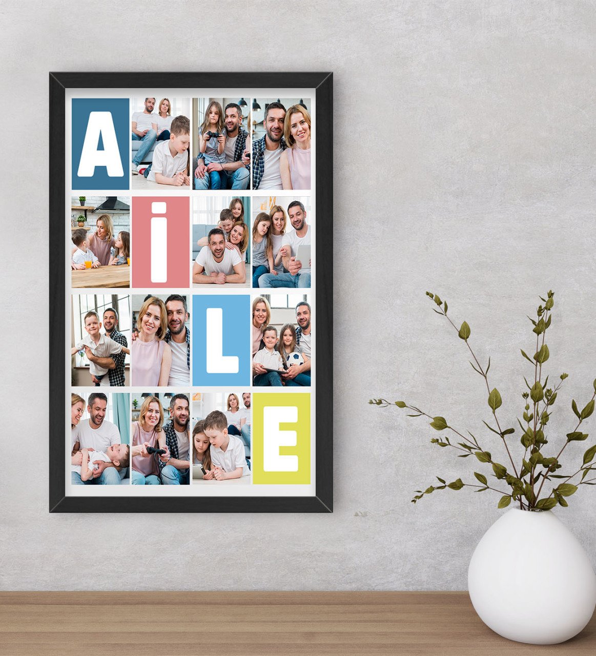 Kişiye Özel Aile Temalı Dekoratif Ahşap Siyah Çerçeveli Tablo-1