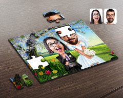 Kişiye Özel Sevgililer Karikatürlü Ahşap Puzzle-16