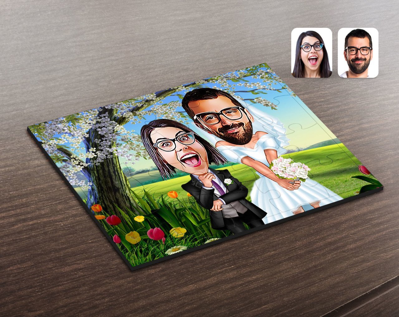 Kişiye Özel Sevgililer Karikatürlü Ahşap Puzzle-16