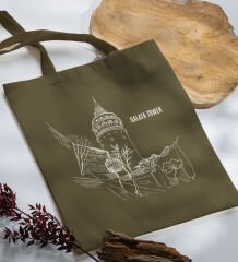 BK Gift İstanbul Tasarımlı-6 Haki Kumaş Bez Çanta, Baskılı Omuz Çantası, Alışveriş Çantası, Arkadaşa Hediye