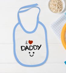 BK Kids I Love Daddy Tasarımlı Mavi Bebek Body Zıbın ve Mama Önlüğü Hediye Seti-1