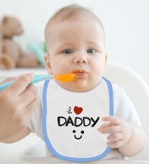 BK Kids I Love Daddy Tasarımlı Mavi Bebek Body Zıbın ve Mama Önlüğü Hediye Seti-1