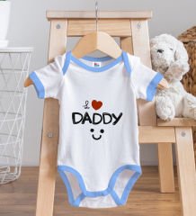 BK Kids I Love Daddy Tasarımlı Mavi Bebek Body Zıbın ve Mama Önlüğü Hediye Seti-1