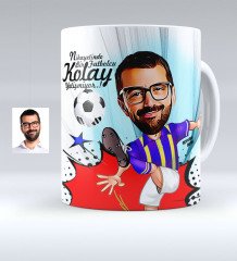 Kişiye Özel Bay Futbolcu Sarı Lacivert Karikatürlü Beyaz Kupa Bardak - 1