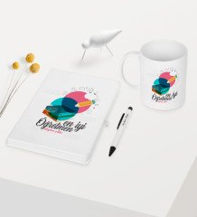 Kişiye Özel En İyi Öğretmen Temalı Beyaz Defter Kalem Kupa Seti - 3