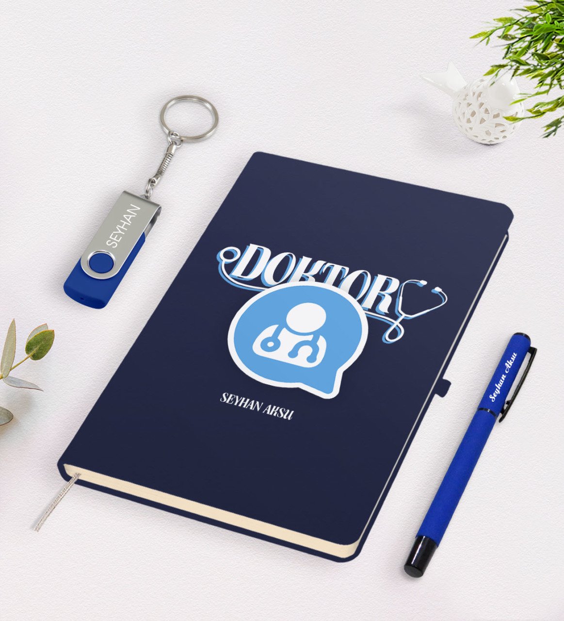 Kişiye Özel Doktor Temalı Lacivert Defter Kalem 32gb USB Bellek Hediye Seti-11
