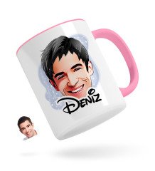 Kişiye Özel Erkek Yüz Karikatürlü Pembe Kupa Bardak-2