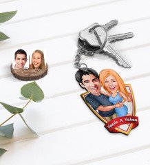 Kişiye Özel İsimli Sevgililer Karikatürlü Ahşap Anahtarlık-14